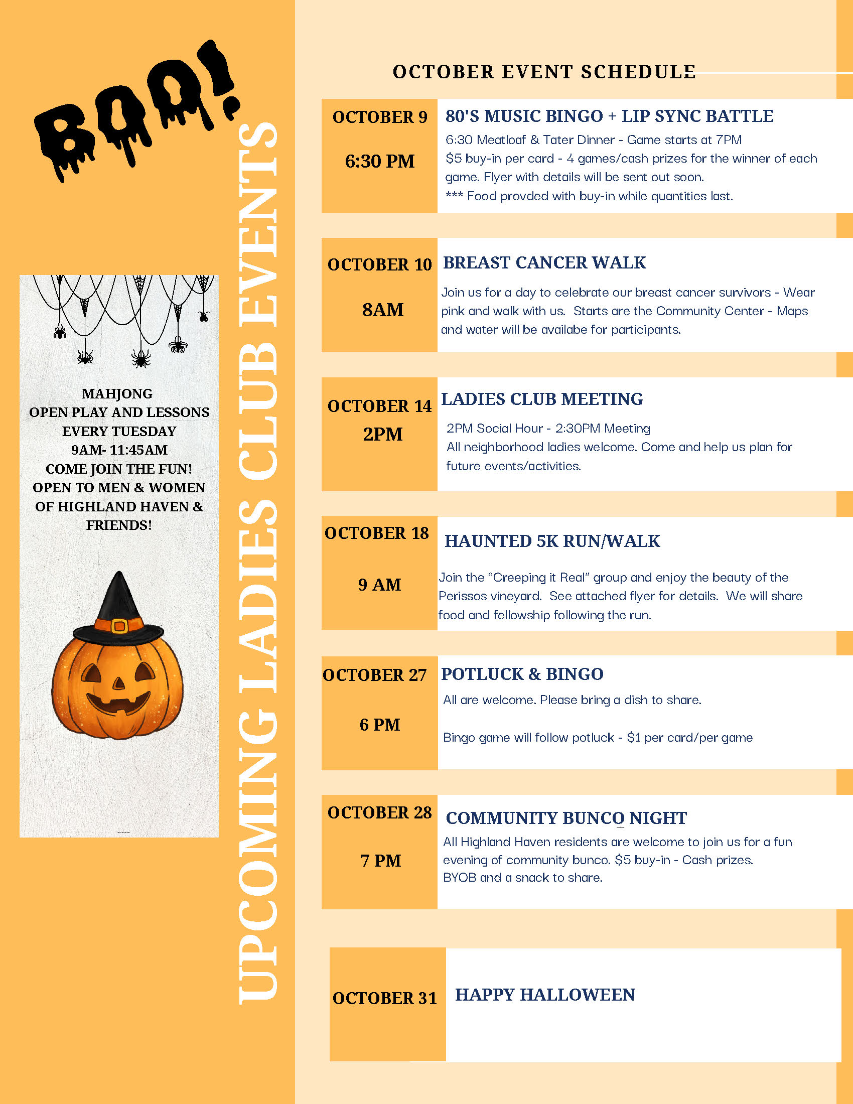 October 2026 Event Schedule